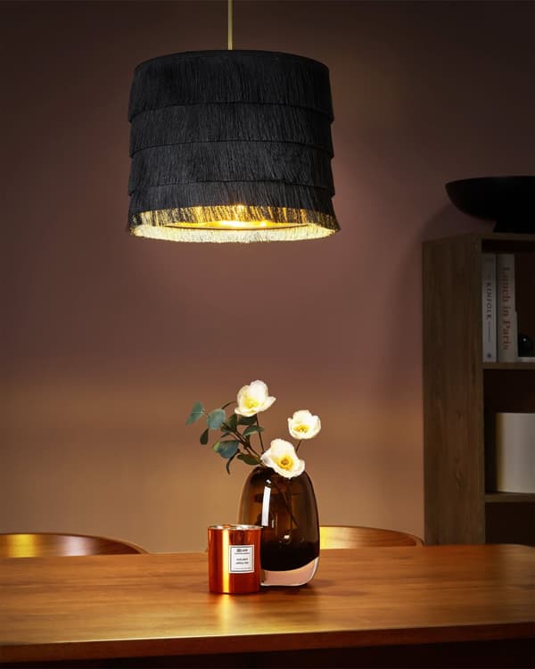 Pendellampe Svart Polyester Skjerm med frynser Moderne og vintage design Belysning Hengelampe