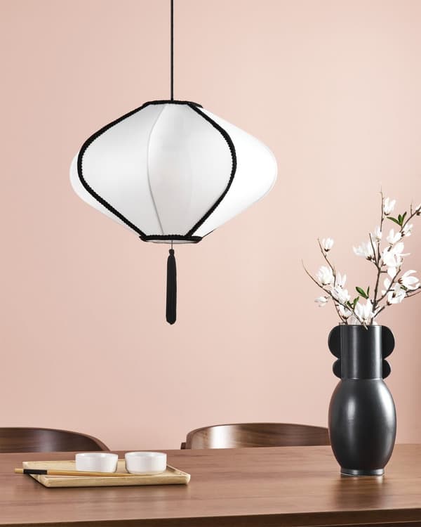 Hengende Pendellampe Hvit Nylonskjerm Moderne Design Stue Lys