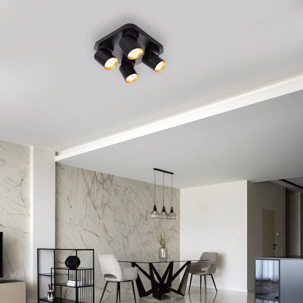 Loftslampe Andy 4xGU10 Firkantet Sort + Guld