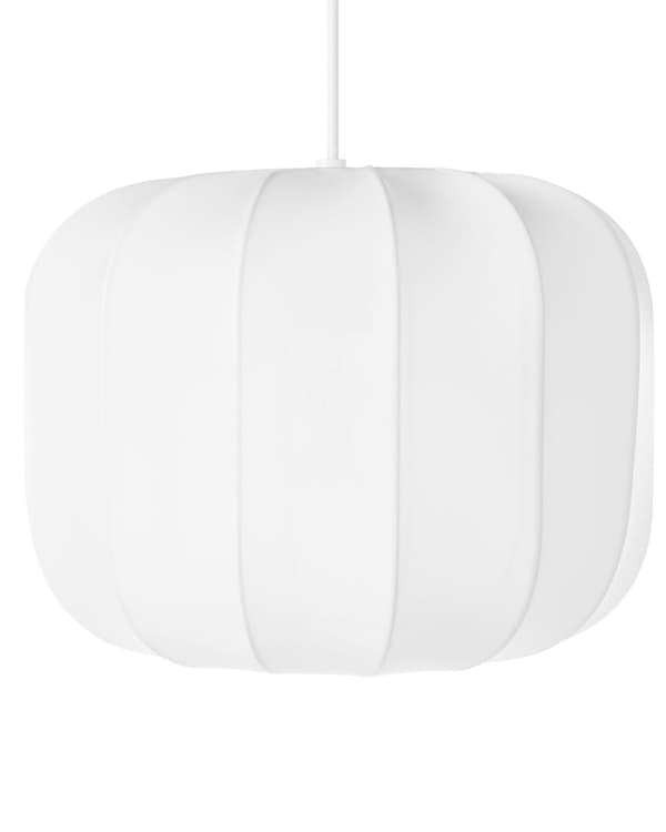 Pendel Lampe Hvid Stof ø 22 cm Dekorativ Rund Hængelampe Ribbet Lampeskærm Loftpendel over Spisebord Hængelys Spisebordslampe Design