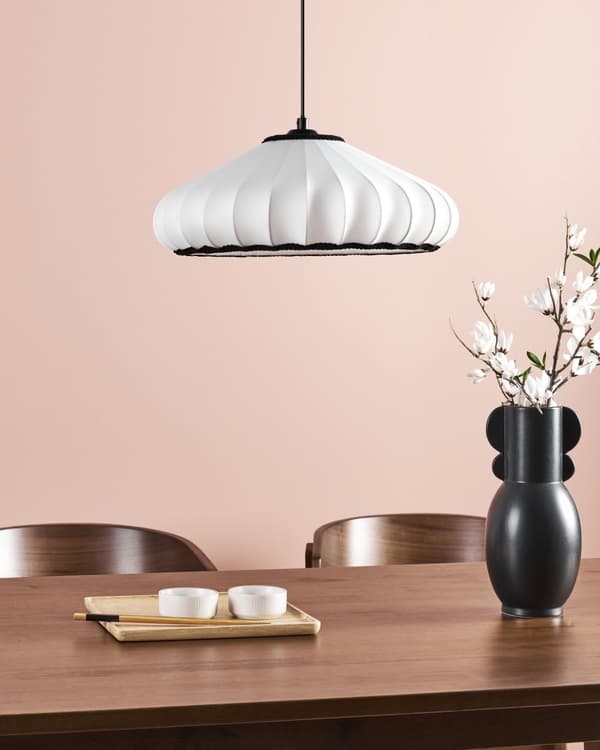 Pendel Lampe Hvid Stof ø 38 cm Dekorativ Bølget Hængelampe Design Lampeskærm Loftpendel over Spisebord Hængelys Spisebordslampe