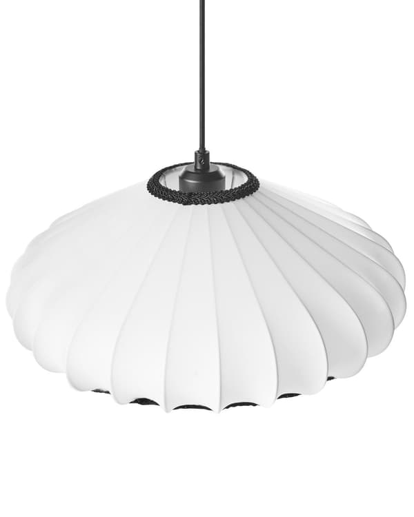 Pendel Lampe Hvid Stof ø 38 cm Dekorativ Bølget Hængelampe Design Lampeskærm Loftpendel over Spisebord Hængelys Spisebordslampe