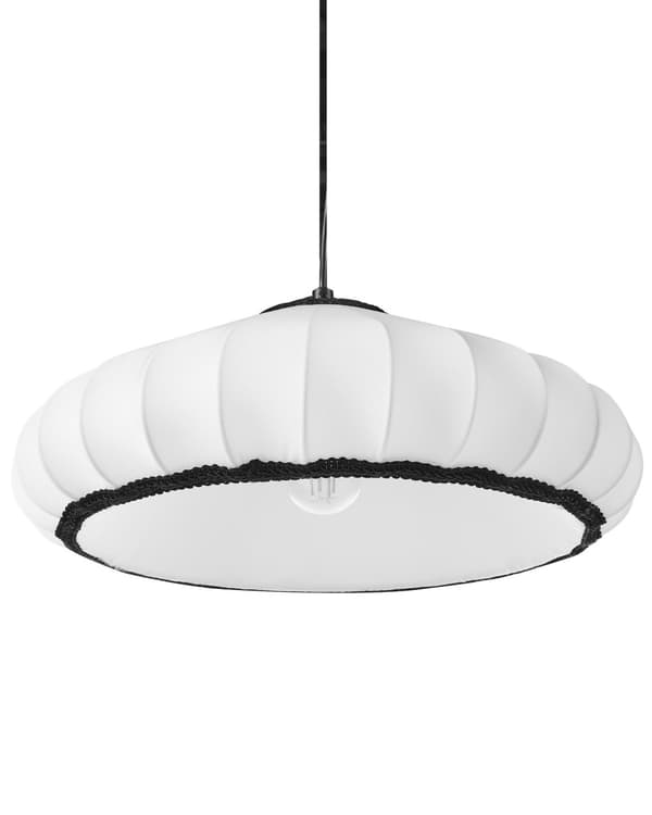 Pendel Lampe Hvid Stof ø 38 cm Dekorativ Bølget Hængelampe Design Lampeskærm Loftpendel over Spisebord Hængelys Spisebordslampe