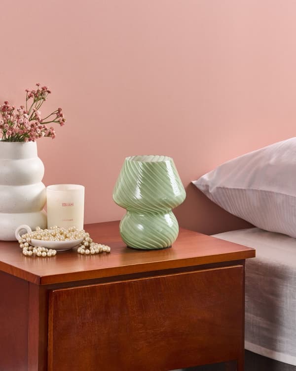 Bordlampe Sengelampe Grønn Glass Rund Sokkel Moderne Design med Kabel