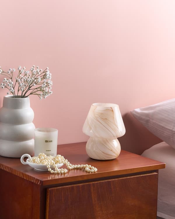 Bordlampe Sengelampe Beige Glass Rund Sokkel Moderne Design med Kabel