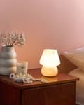 Miniatyrbilde 2 av 10: Bordlampe Sengelampe Beige Glass Rund Sokkel Moderne Design med Kabel