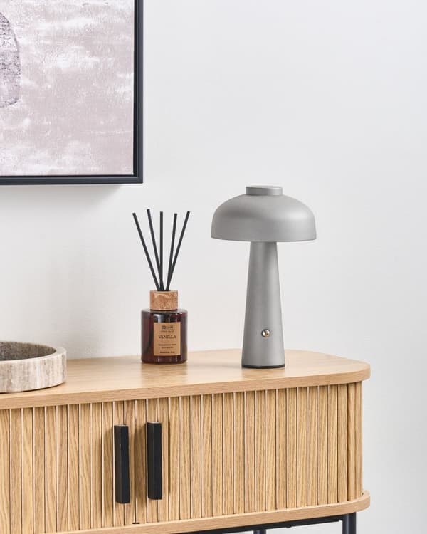 Bordlampe Grå LED Lampe Trådløs Jern Innendørs Sopp Moderne Design