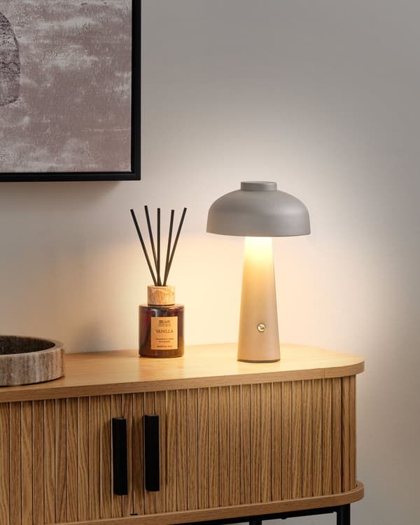 Bordlampe Grå LED Lampe Trådløs Jern Innendørs Sopp Moderne Design