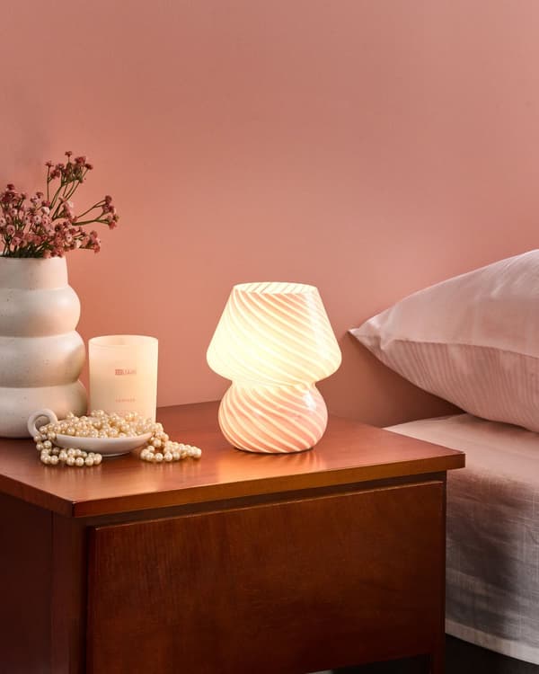 Bordlampe Sengelampe Rosa Glass Rund Sokkel Moderne Design med Kabel
