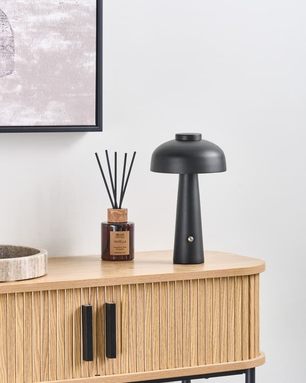Bordlampe Svart LED Lampe Trådløs Jern Innendørs Sopp Moderne Design