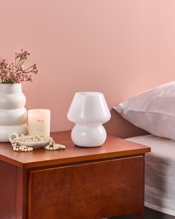Bordlampe Sengelampe Hvit Glass Rund Sokkel Moderne Design med Kabel