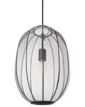 Miniatyrbillede 6 af 10: Pendel Lampe Sort Stof ø 30 cm Rispapirlampe Oval Hængelampe Ribbet Lampeskærm Loftpendel over Spisebord Hængelys Spisebordslampe Design
