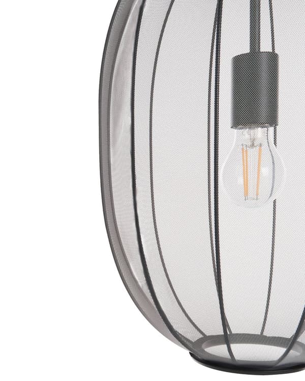 Pendel Lampe Sort Stof ø 30 cm Rispapirlampe Oval Hængelampe Ribbet Lampeskærm Loftpendel over Spisebord Hængelys Spisebordslampe Design