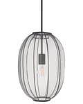 Miniatyrbillede 1 af 10: Pendel Lampe Sort Stof ø 30 cm Rispapirlampe Oval Hængelampe Ribbet Lampeskærm Loftpendel over Spisebord Hængelys Spisebordslampe Design