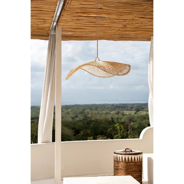 Rootz Chapeau Pendel - Rattan Lampeskærm - Naturligt loftslys - Varm Glød - 75 cm x 75 cm x 20 cm