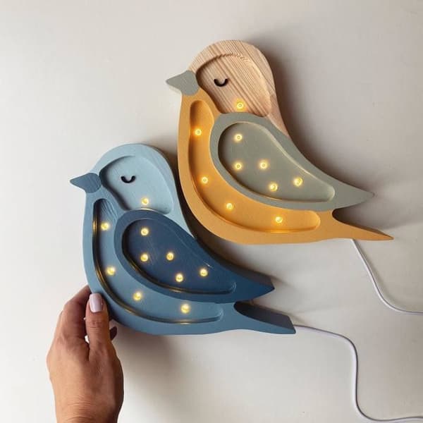 FÅGEL MINI-Bordslampa LED Fågel H20cm blå denim Little Lights