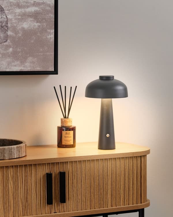 Bordlampe sort LED-lampe trådløs jern indendørs champignon moderne design