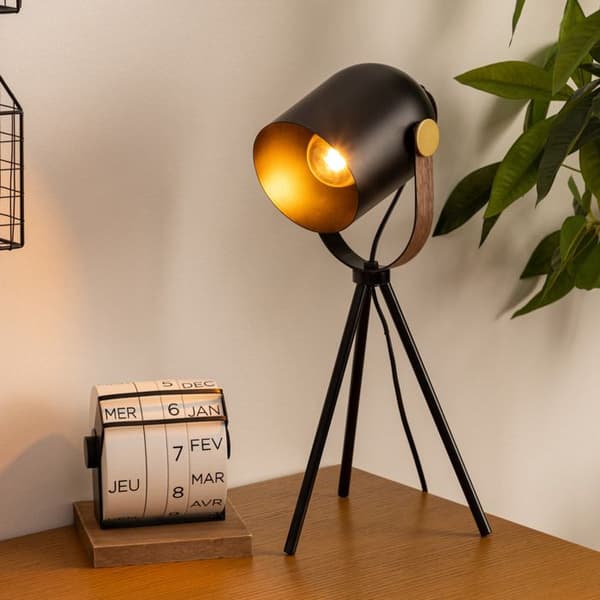 "Bil" stativlampa - svart - trä och guld - metall H45 cm - Svart - Atmosphera inredningsarkitekt