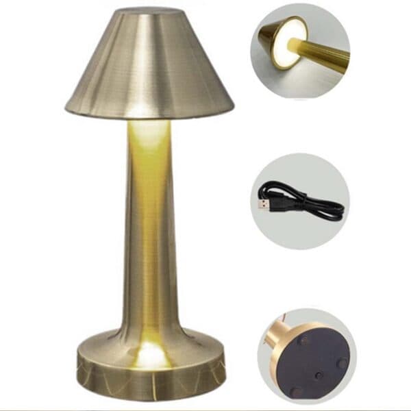 Retro Uppladdningsbar Bordslampa av Metall Dimmer Guld