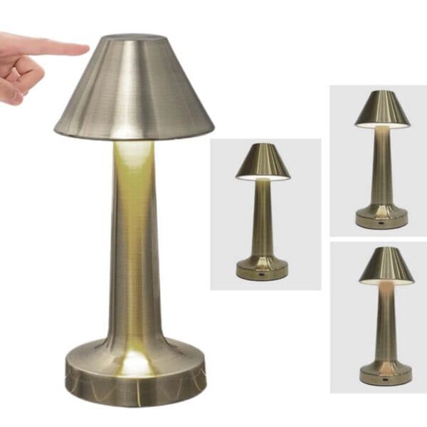 Retro Uppladdningsbar Bordslampa av Metall Dimmer Guld