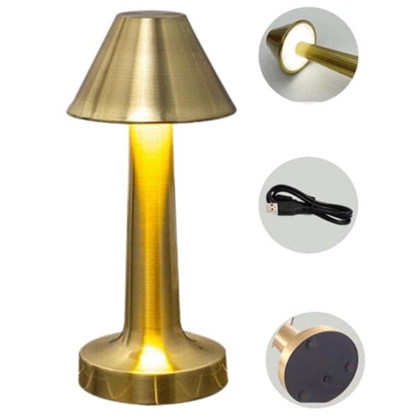 Retro Uppladdningsbar Bordslampa av Metall Dimmer Silver