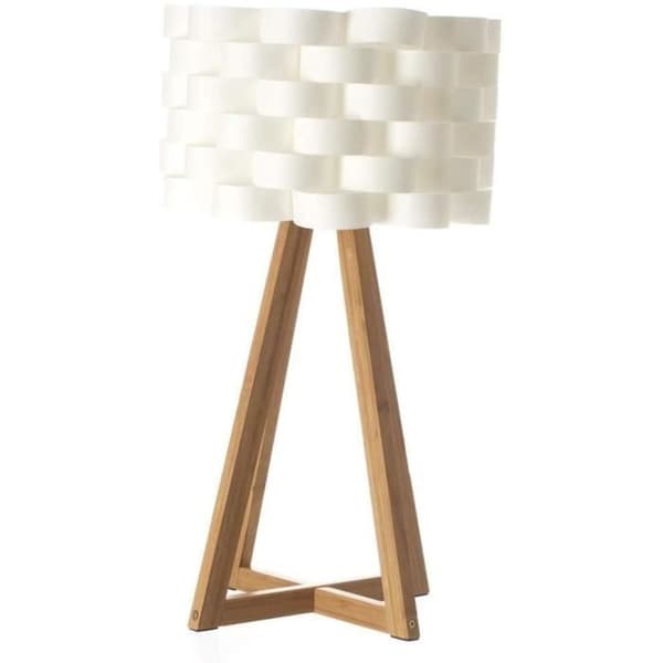 Bordslampa med ren design, bambustativ och vävd skärm med glasfiberutseende 27