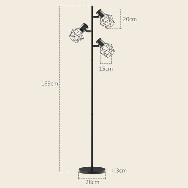 Rootz 3 -ljus golvlampa - golvstående lampa - justerbar ljusarmatur - flexibel belysning, modern design, 41 cm x 28 cm x 169 cm