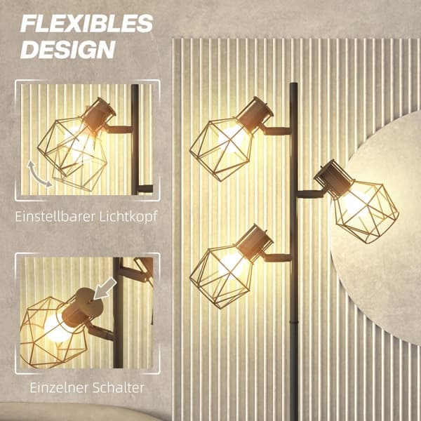 Rootz 3 -ljus golvlampa - golvstående lampa - justerbar ljusarmatur - flexibel belysning, modern design, 41 cm x 28 cm x 169 cm
