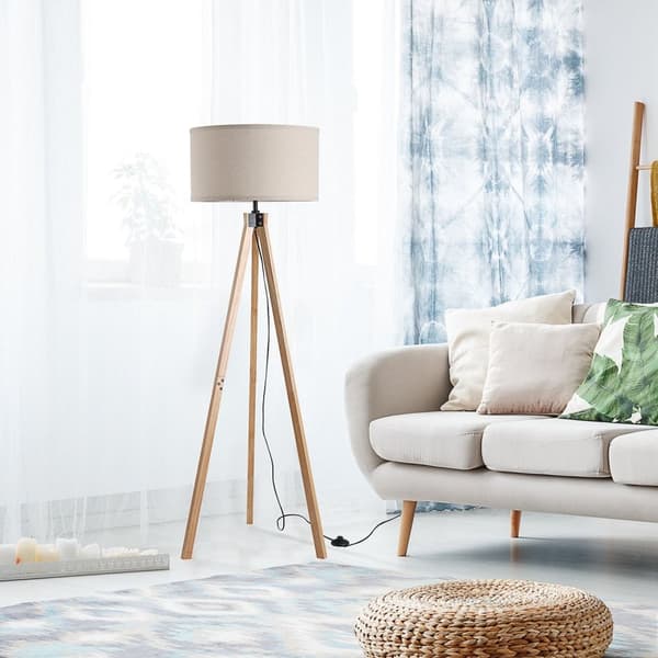 Rootz Floor Lamp - Scandinavian Style Light Fixture - Pine Wood Stand - varm omgivningsbelysning - Ø 45 x 152H cm