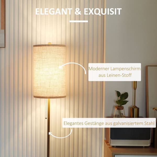 Rootz Floor Lamp - Stue Lamp - Elegant stålbelysning - Hyggelig atmosfære - 25,5 cm x 25,5 cm x 157 cm - Guld + hvid