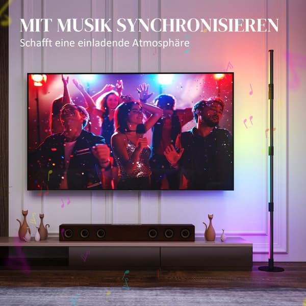 Rootz LED -gulvlampe - Base Lamp - Farveændringslampe - Musiksynkronisering - 18 cm x 159,5 cm - Fjernbetjening og app -sort