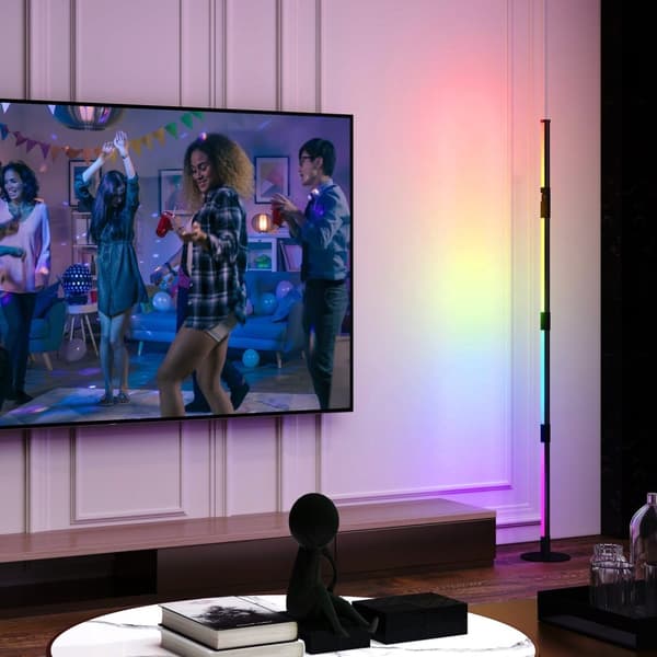 Rootz LED -gulvlampe - Base Lamp - Farveændringslampe - Musiksynkronisering - 18 cm x 159,5 cm - Fjernbetjening og app -sort