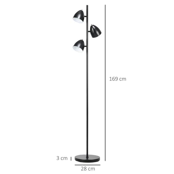 Rootz Industrial Floor Lamp - Säädettävät lampunvarjostimet - Metal Steel - New York Loft Style - 38 x 28 x 169 cm - musta