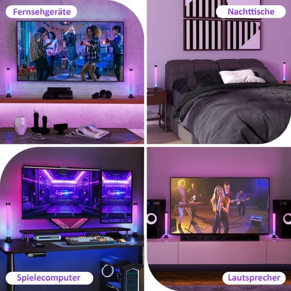 Rootz LED -bordlamper Set - Ambient Light - Smart Lamps - Music Sync - 6L X 6W X 32,5h cm - Forbedre din værelse atmosfære