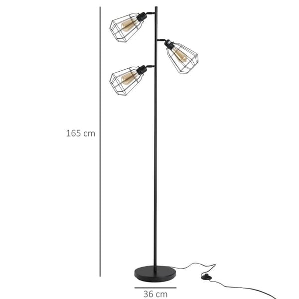 Rootz Industrial Floor Lamp - Interiörljus - Neoretro Lighting - Justerbara 3 glödlampor - 36 cm x 36 cm x 165 cm
