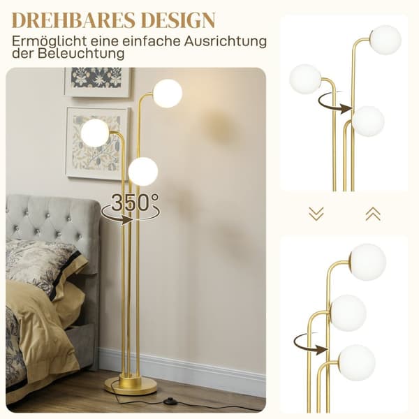 Rootz Modern 3 Shade Floor Lamp - Justerbar belysning - Guldtonlampa - Fotomkopplare - 41-55L X 28W X 165H CM