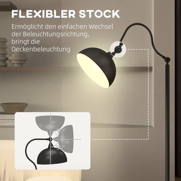 Rootz vintage justerbar golvlampa - metalllampa - svart ljusarmatur - mjuk belysning - 42 x 25,5 x 152 cm