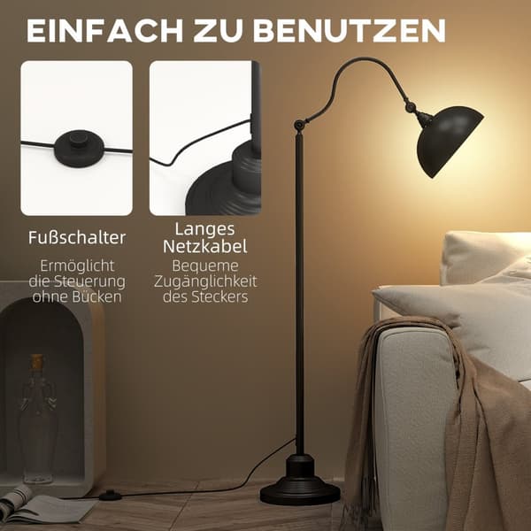 Rootz vintage justerbar golvlampa - metalllampa - svart ljusarmatur - mjuk belysning - 42 x 25,5 x 152 cm