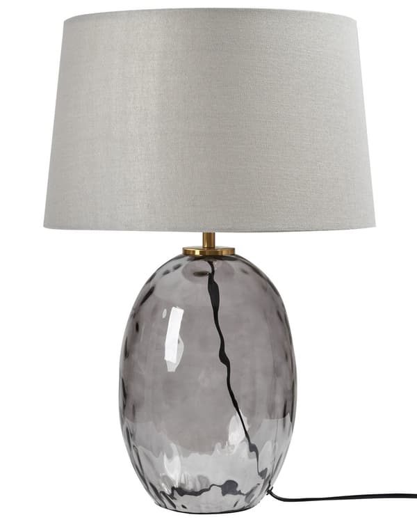 Bordlampe Gjennomsiktig og Grå Røkt glassfot Trommeskjerm i Stoff Moderne Design