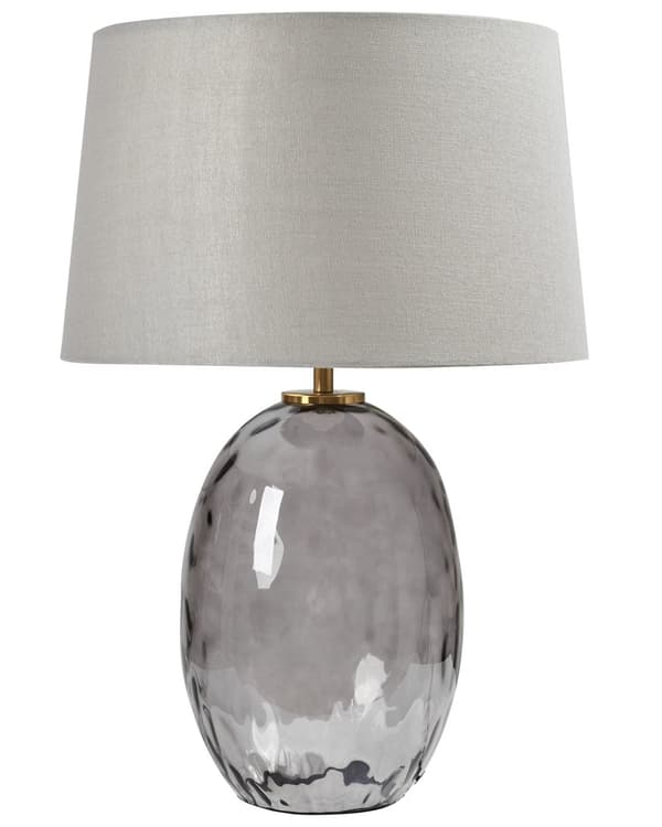 Bordlampe Gjennomsiktig og Grå Røkt glassfot Trommeskjerm i Stoff Moderne Design