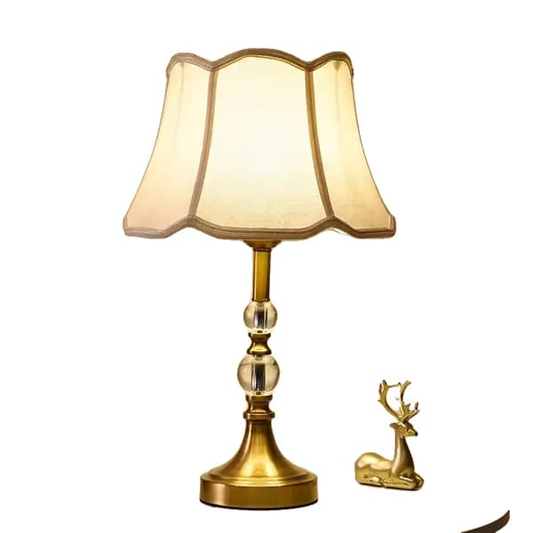 Europæisk stil bordlampe, elegant stofskærm, poleret kromfinish,Dæmperkontakt, Stil A