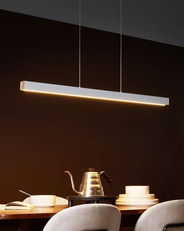 Langbordspendel Hvid Metal 100 cm Design LED Spisebordslampe til Køkken Metallampe til Spisebord Slim Hængelampe