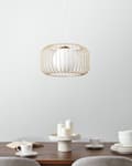 Miniatyrbillede 4 af 9: Pendel Lampe Guld Metal ø 36 cm Dekorativ Rund Hængelampe Ribbet Lampeskærm Loftpendel over Spisebord Hængelys Spisebordslampe Design