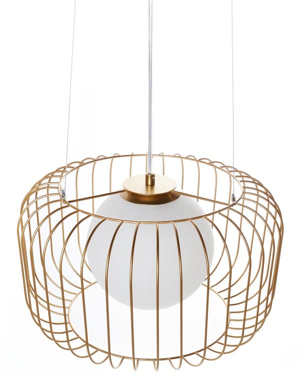 Pendel Lampe Guld Metal ø 36 cm Dekorativ Rund Hængelampe Ribbet Lampeskærm Loftpendel over Spisebord Hængelys Spisebordslampe Design
