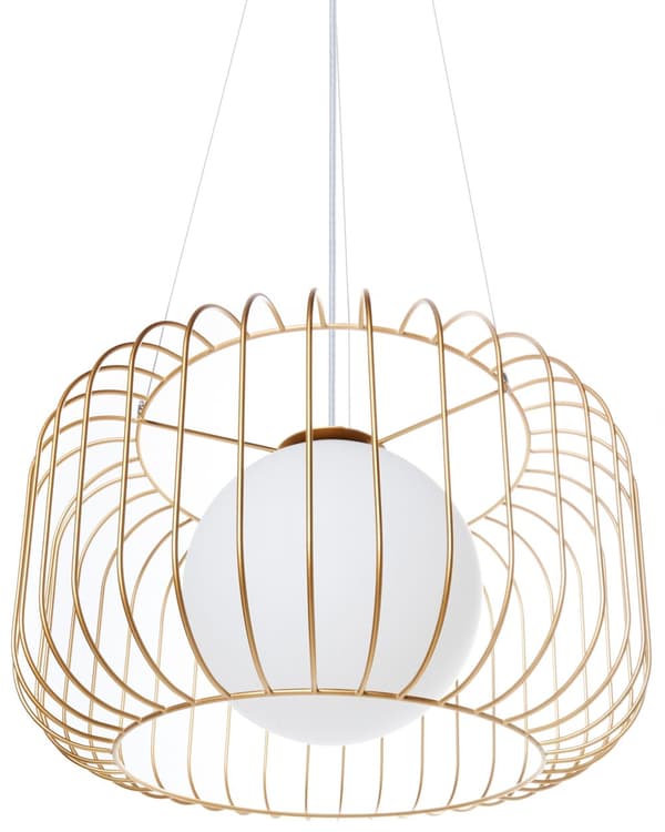 Pendel Lampe Guld Metal ø 36 cm Dekorativ Rund Hængelampe Ribbet Lampeskærm Loftpendel over Spisebord Hængelys Spisebordslampe Design