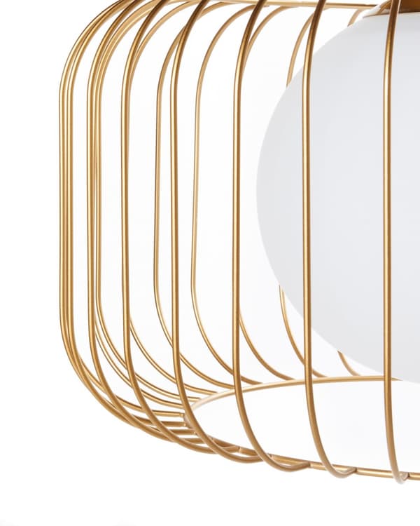 Pendel Lampe Guld Metal ø 36 cm Dekorativ Rund Hængelampe Ribbet Lampeskærm Loftpendel over Spisebord Hængelys Spisebordslampe Design