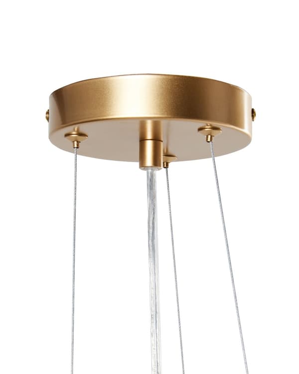 Pendel Lampe Guld Metal ø 36 cm Dekorativ Rund Hængelampe Ribbet Lampeskærm Loftpendel over Spisebord Hængelys Spisebordslampe Design