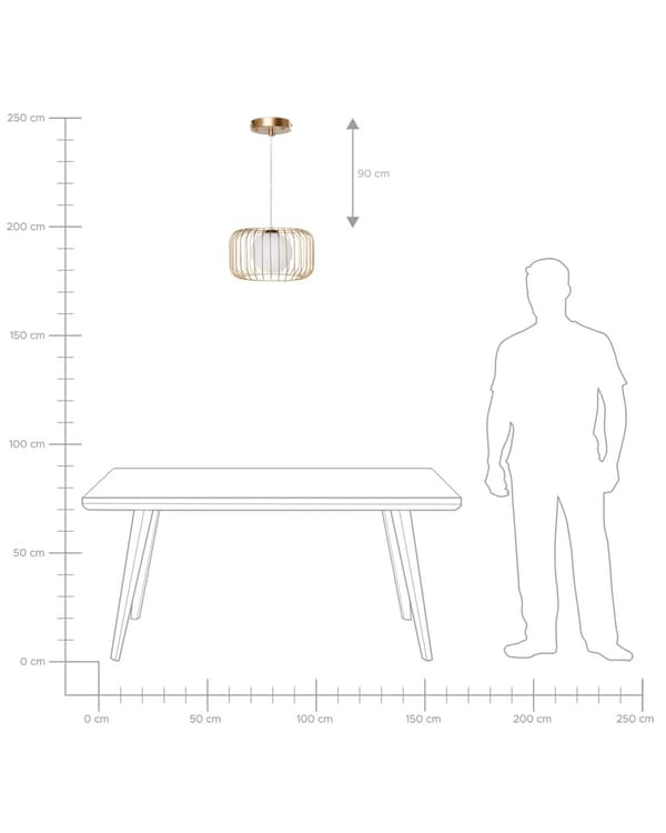 Pendel Lampe Guld Metal ø 36 cm Dekorativ Rund Hængelampe Ribbet Lampeskærm Loftpendel over Spisebord Hængelys Spisebordslampe Design