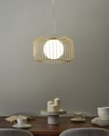 Miniatyrbillede 2 af 9: Pendel Lampe Guld Metal ø 36 cm Dekorativ Rund Hængelampe Ribbet Lampeskærm Loftpendel over Spisebord Hængelys Spisebordslampe Design