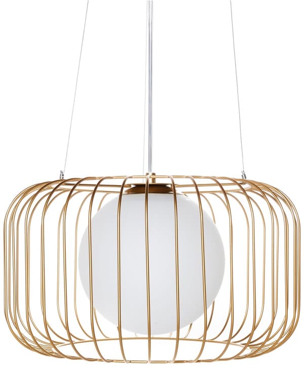 Pendel Lampe Guld Metal ø 36 cm Dekorativ Rund Hængelampe Ribbet Lampeskærm Loftpendel over Spisebord Hængelys Spisebordslampe Design